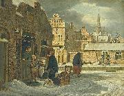Dirk Jan van der Laan Cityscape in winter. USA oil painting artist